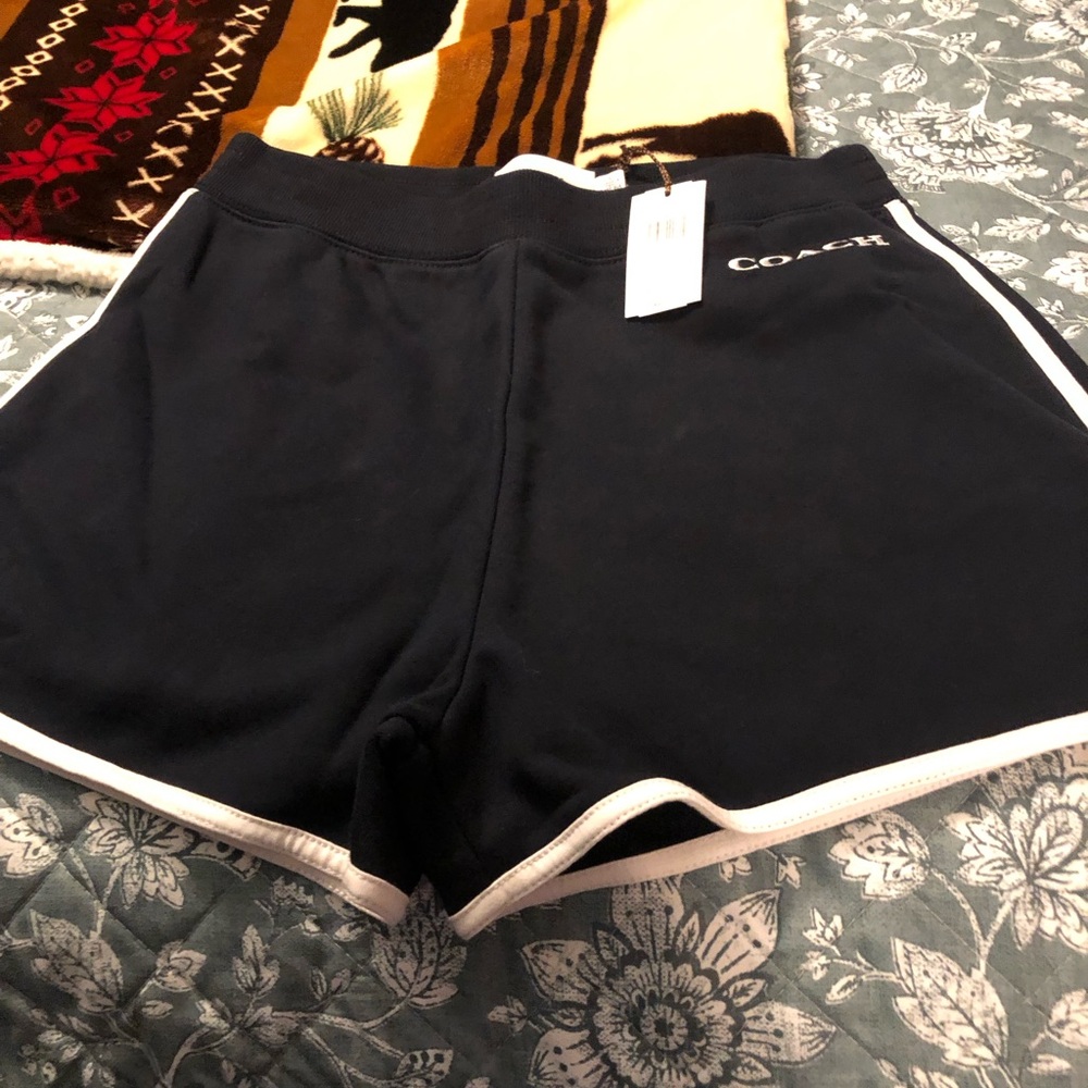 NWT Coach Essential Retro Sweat Shorts Navy/ White Trim - Picture 5 of 8